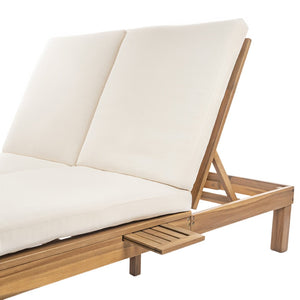 English Elm Trexm Acacia Wood Double Chaise Lounge Outdoor with Folding Trays and Foam Cushions TM000015AAD