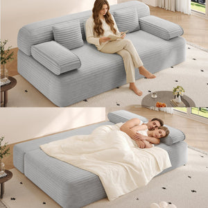 English Elm 78.7" Frameless Convertible Corduroy Sofa Sleeper Queen Bed for Compact Living Spaces Light Grey W3219P427164