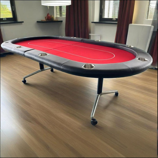 English Elm Ino Design 94 Inch Oval Felt Poker Table Seats Ten with Casters and Cup Holders Red W2748P321637