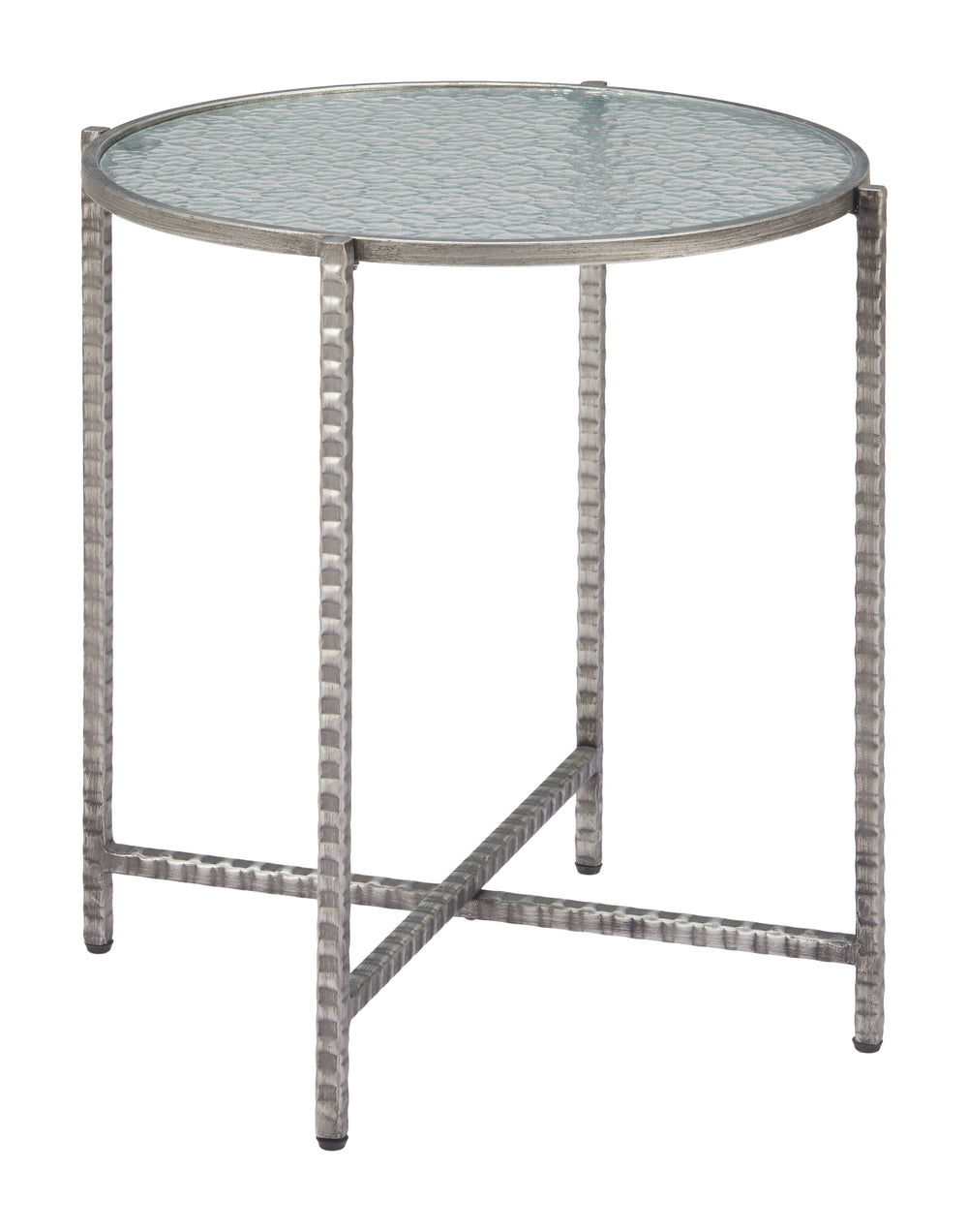 Zuo Modern Vetro Side Table Silver - Modern Elegance With Rippled Glass & Hammered Steel For Any Space Silver Glass,Steel 110749-zuo-modern