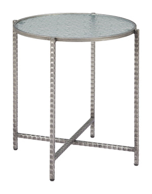 Zuo Modern Vetro Side Table Silver - Modern Elegance With Rippled Glass & Hammered Steel For Any Space Silver Glass,Steel 110749-zuo-modern