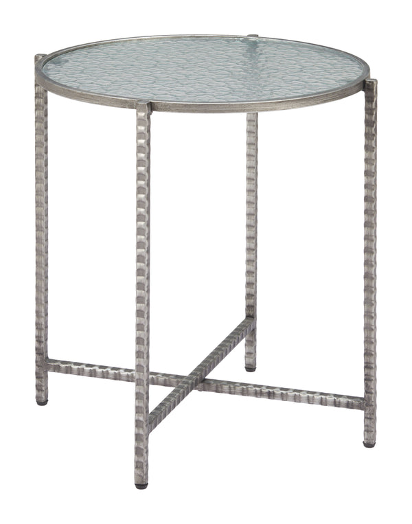 Zuo Modern Vetro Side Table Silver - Modern Elegance With Rippled Glass & Hammered Steel For Any Space Silver Glass,Steel 110749-zuo-modern