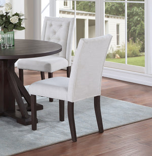 English Elm Modern Bone White Fabric Tufted 2pc Side Chairs Set — Rustic Espresso Legs, Upholstered Comfort, Solid Wood Finish B011P203552