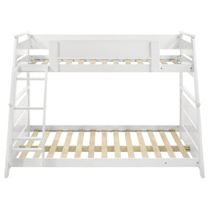 English Elm Reeder Walnut Finish Twin Over Full Bunk Bed Solid Wood Frame for Kids Shared Rooms B062S01558