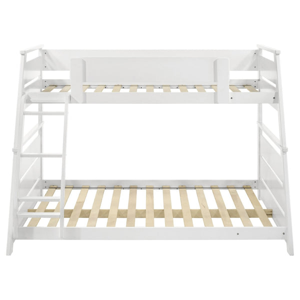 English Elm Reeder Walnut Finish Twin Over Full Bunk Bed Solid Wood Frame for Kids Shared Rooms B062S01558