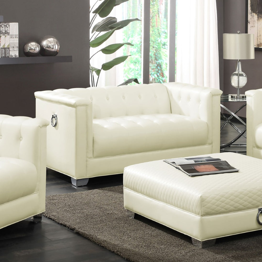 English Elm Earline Tufted Pu Leatherette Loveseat with Chrome Legs Art Deco Tuxedo Silhouette B062P441028