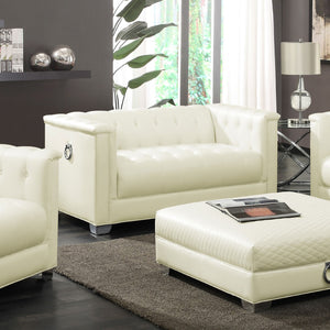 English Elm Earline Tufted Pu Leatherette Loveseat with Chrome Legs Art Deco Tuxedo Silhouette B062P441028