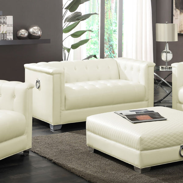 English Elm Earline Tufted Pu Leatherette Loveseat with Chrome Legs Art Deco Tuxedo Silhouette B062P441028