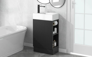 English Elm 18.6" Bathroom Vanity with Sink and Ceramic Top, MDF Cabinet with Door, TP Holder & Shelf Black N725P212181B