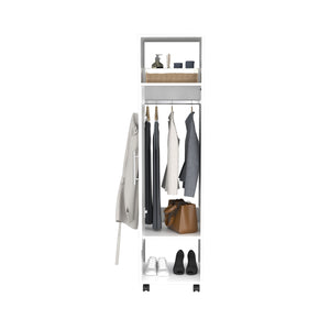 English Elm Cluster 63" Tall Wardrobe with Mirror, Shelves, Casters & Hanging Rod for Compact Room Organization White 42.2 L x 23.3 W x 6 H B200P240238