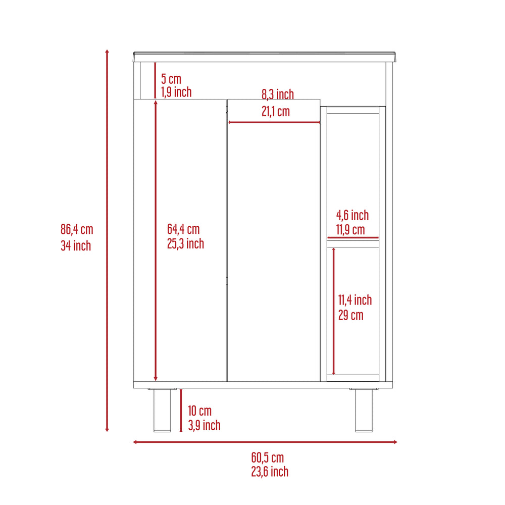 English Elm Palmer 24" Free Standing Vanity Cabinet White - Modern Minimalist Drop-In Sink Base, Open Cubby Storage, CARB Compliant B128S00073