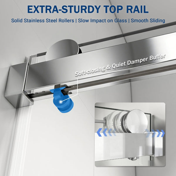 English Elm 56" Frameless Sliding Shower Door Tempered Glass Soft Close Matte Hardware Alcove Fit Chrome W1920P385327