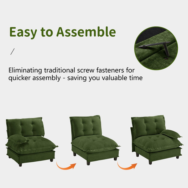 English Elm 138" U-shaped Chenille Cloud Sectional with Ottomans Deep Seat Modular Living Room Sofa Green W714S01733