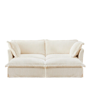 English Elm Slipcovered 2-Seater Sofa With 2 Ottomans | Cozy Corduroy Cream Sleeper For Living Room Comfort W3041S00137-GIGA