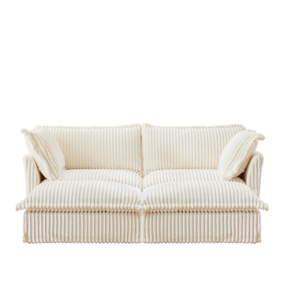 English Elm Slipcovered 2-Seater Sofa With 2 Ottomans | Cozy Corduroy Cream Sleeper For Living Room Comfort W3041S00137-GIGA