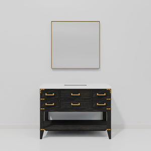 English Elm Black Oak Single Bath Vanity Set With Cultured Marble Top & 46" Mirror – Elegant Storage Solution B2731S02136