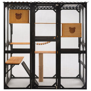 English Elm Outdoor Fir Wood Window Catio Enclosure with Four Climbing Platforms for Cats Black,Brown N719P418377D