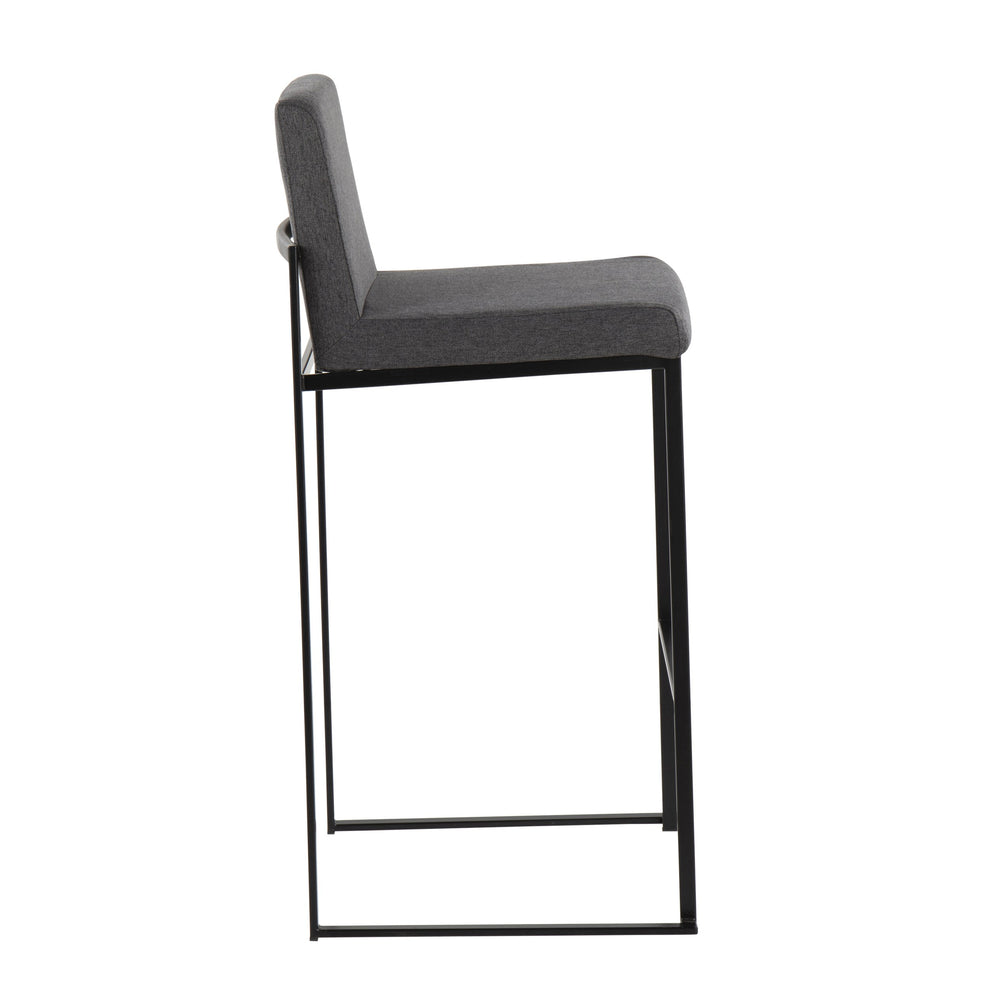 English Elm Fuji Contemporary High Back Barstools Set Of 2 - Stylish Charcoal Fabric & Black Steel Frame Comfort B202P222183