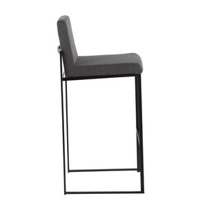 English Elm Fuji Contemporary High Back Barstools Set Of 2 - Stylish Charcoal Fabric & Black Steel Frame Comfort B202P222183