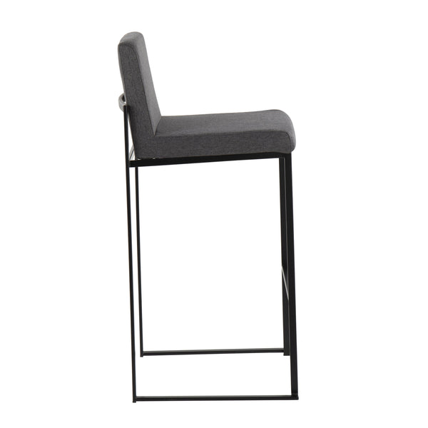 English Elm Fuji Contemporary High Back Barstools Set Of 2 - Stylish Charcoal Fabric & Black Steel Frame Comfort B202P222183