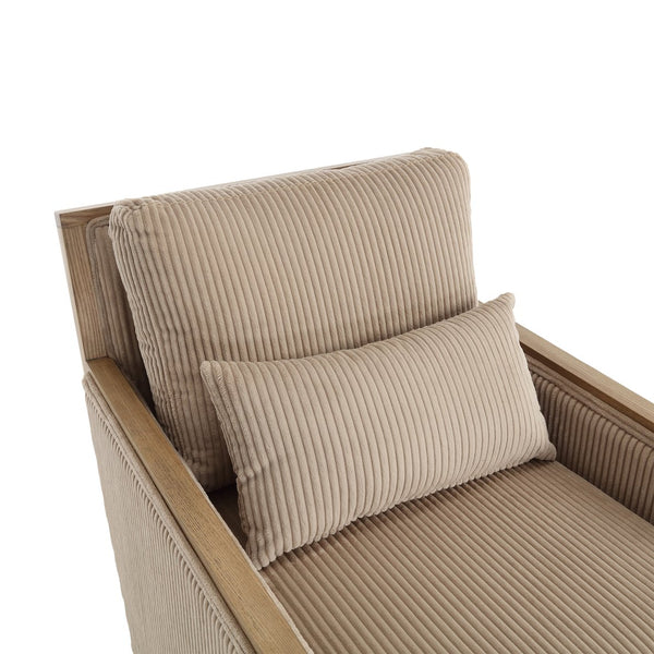 English Elm Corduroy Swivel Barrel Chair with Removable Cushion 360° Metal Base Sturdy Hardwood Frame Cozy Lounge Seat Camel W395P209394