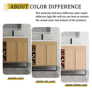 English Elm 60" Freestanding Bathroom Vanity with Dual Resin Sink, 4 Soft-Close Doors, 3 Open Shelves & Towel Hanger, Plywood Storage Boxes, Modern Durable Hardware W999S00480