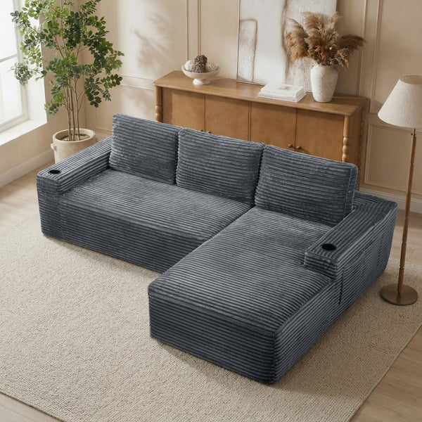 English Elm 104 Inch Corduroy Modular Sectional Sofa Deep Cushioned L Chaise for Living Room W5515S00024