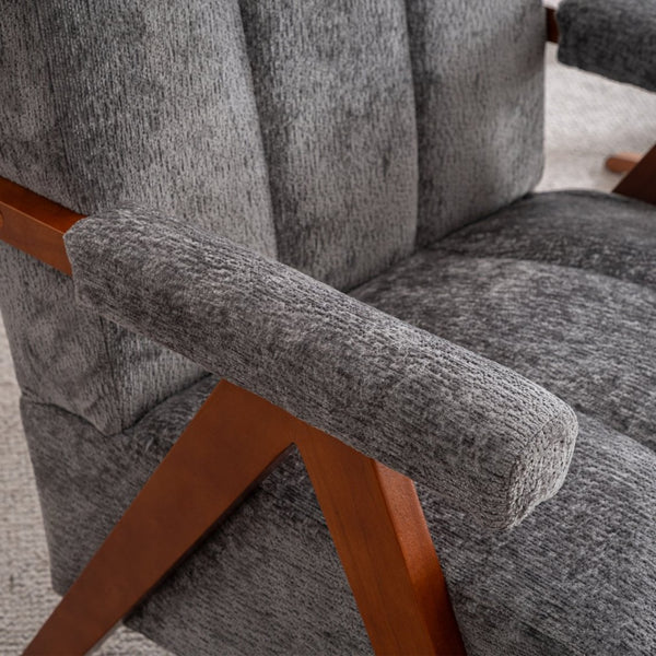 English Elm Mid-century Modern Chenille Accent Chair Cloud Silhouette Oak Frame Living Room Lounge Grey W1170P425433