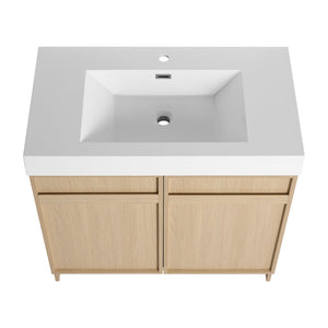 English Elm 36" Freestanding Bathroom Vanity with White Resin Sink, Soft-Close Doors, Adjustable Shelf, Modern Durable Finish W999P239161