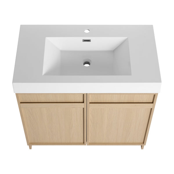English Elm 36" Freestanding Bathroom Vanity with White Resin Sink, Soft-Close Doors, Adjustable Shelf, Modern Durable Finish W999P239161