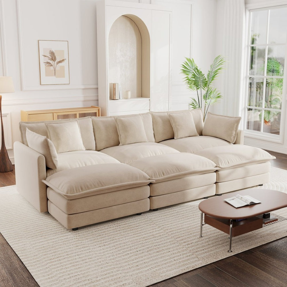English Elm Comfortable Chenille U-shaped Modular Sectional with Three Ottomans for Living Rooms W714S00904
