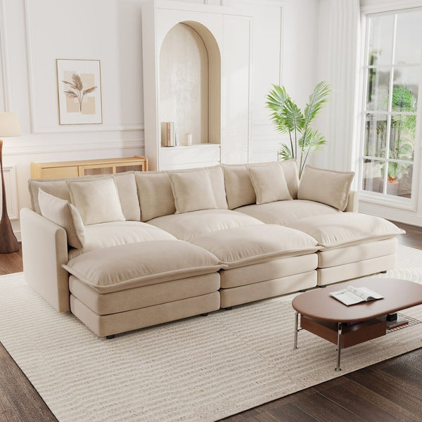 English Elm Comfortable Chenille U-shaped Modular Sectional with Three Ottomans for Living Rooms W714S00904