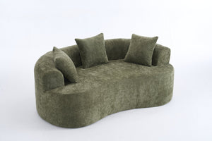 English Elm Crescent-shaped Curved Chenille Loveseat Low Profile Deep Seat Modern Living Room Sofa Green W5188P450346