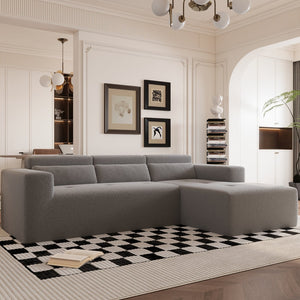 English Elm 109'' Modern Modular Sectional Sofa with Chaise, Plush Teddy Fabric, Pocket Springs for Comfort and Durability Grey W680S00014