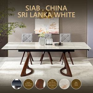 English Elm 1+6 Sintered Stone Extendable Dining Table Seats Six with Steel Base Modern W5630S00005