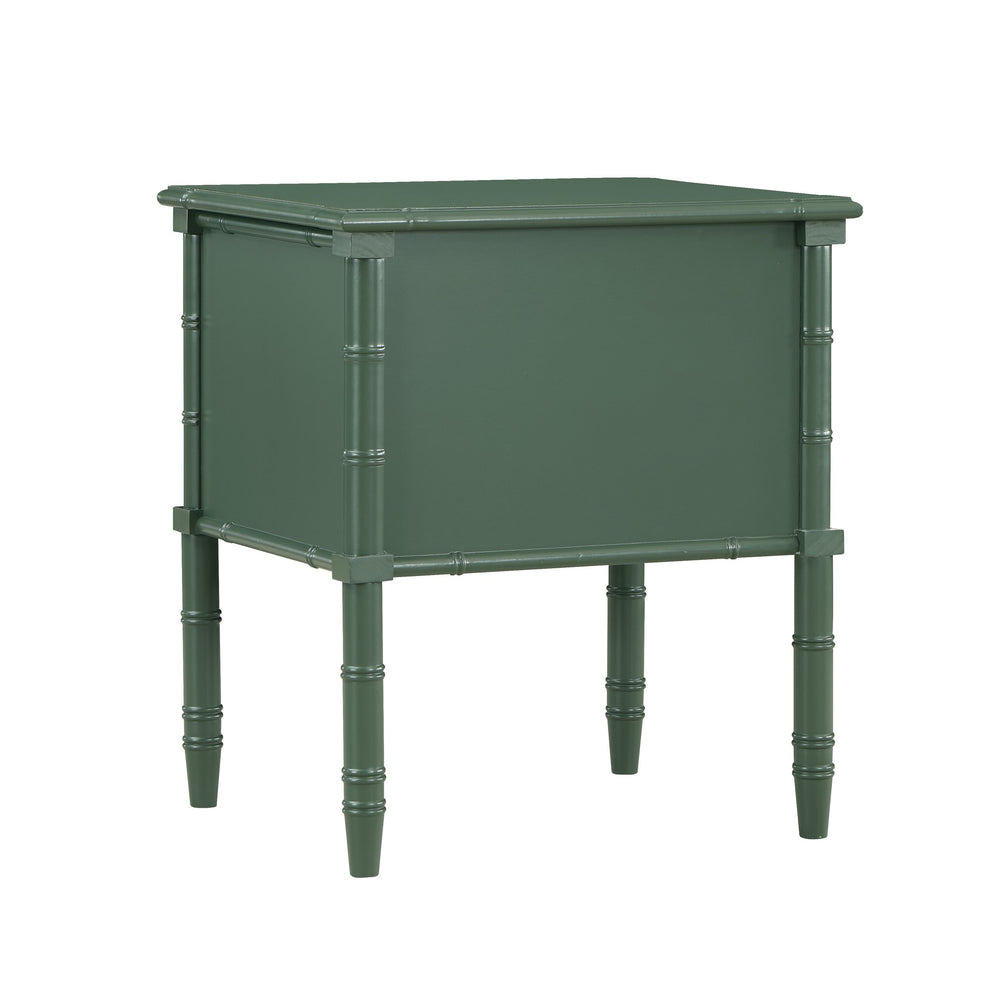 English Elm Emmett carved bamboo nightstand with 2 full‑extension drawers, brass knobs and floor‑protecting glides Antique Green B050P376942