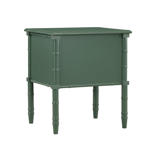 English Elm Emmett carved bamboo nightstand with 2 full‑extension drawers, brass knobs and floor‑protecting glides Antique Green B050P376942