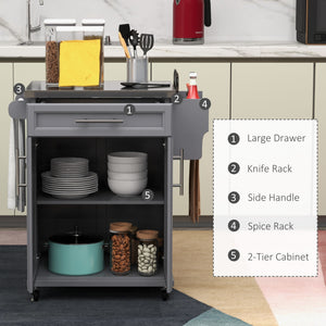 English Elm Homcom Rolling Kitchen Island Cart With Stainless Steel Top, Drawer, Spice Rack & Towel Holder, Gray W2225P200726