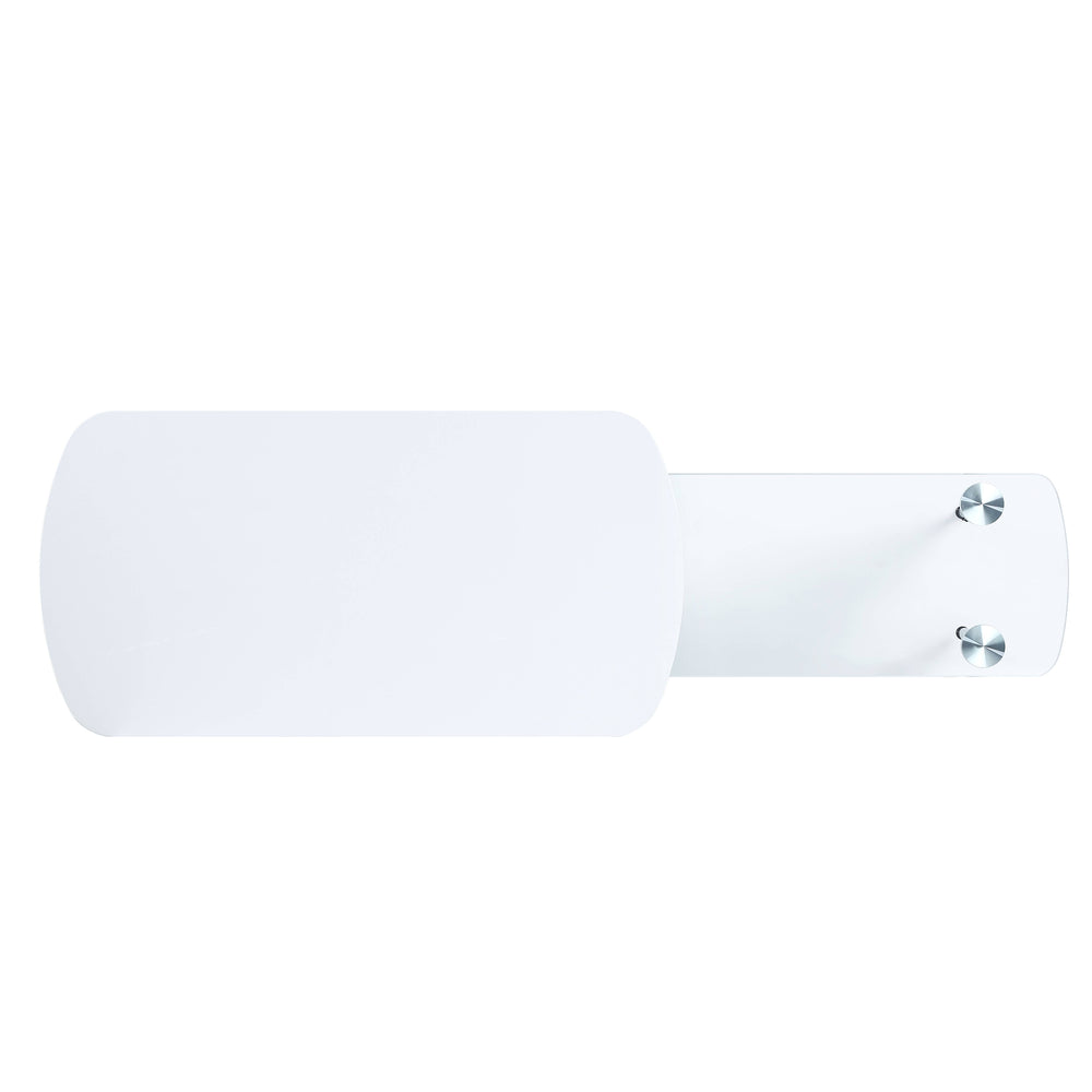 English Elm Patina Modern White Coffee Table with Chrome Legs, High-Gloss, Tempered Glass & Pull-Out Top for Space-Saving Style B2726S00031