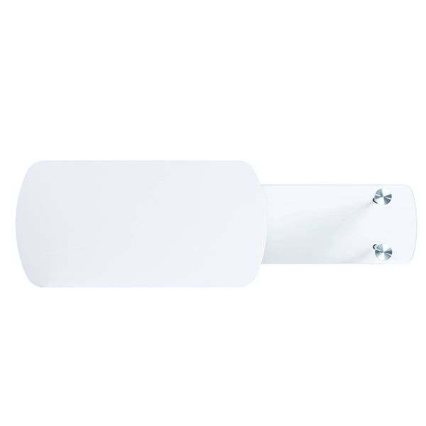 English Elm Patina Modern White Coffee Table with Chrome Legs, High-Gloss, Tempered Glass & Pull-Out Top for Space-Saving Style B2726S00031