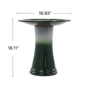 English Elm 17'' Handcrafted Ceramic Pedestal Bird Bath Glazed Ombre Swirl Garden Accent Piece Grass Green W3273P371885