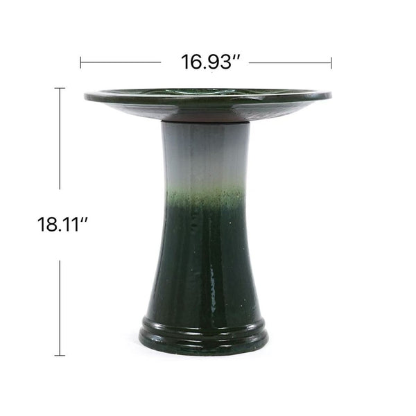 English Elm 17'' Handcrafted Ceramic Pedestal Bird Bath Glazed Ombre Swirl Garden Accent Piece Grass Green W3273P371885