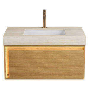 English Elm NYAH Floating 36" Bathroom Vanity with Sintered Stone Top, Ceramic Undermount Basin, LED Sensor Lighting and Soft-Close Drawer System Beige,Light Oak W2615S00369