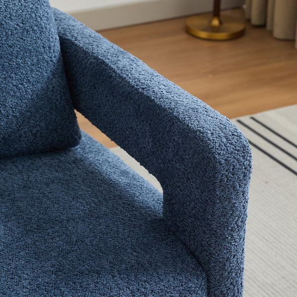 English Elm 29.13" Swivel Accent Chair — Modern Bouclé Rotating Lounge Seat with Removable Cushion & Solid Wood Frame Navy W3188P280198