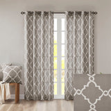 Madison Park Saratoga Modern/Contemporary Fretwork Print Grommet Top Window Curtain Panel MP40-2018 Grey/White