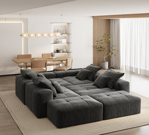 English Elm Modern Oversized Modular Sectional Sofa - Plush Chenille, 8 Pillows, No Assembly, Stylish Comfort! W1885S00070