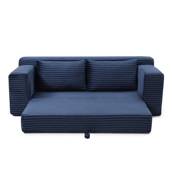 English Elm Memory Foam Cloud Loveseat with Pull-Out Bed, Convertible Floor Sofa Bed for Small Spaces and Guests Blue W2677P395125