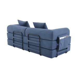 English Elm UNITED modular foldable sofa with metal frame, corduroy upholstery, side pocket & quick assembly convenience Navy W1568P375644
