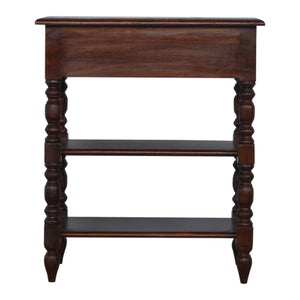 English Elm Solid Wood Turned Occasional Table with 1 Drawer & 2 Shelves, Chestnut Mango Wood, Turned Legs, Brass Knob - Stylish Narrow Hallway Storage (30.31"H) B182P233640