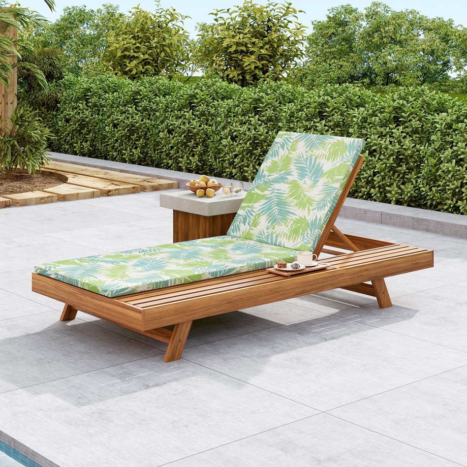 English Elm Christopher Knight Home® - Lounge Chaise Set - Acacia Wood With Water-Resistant Cushions, 4-Position Recline & Stylish Design N770P253442T_N770P253018L